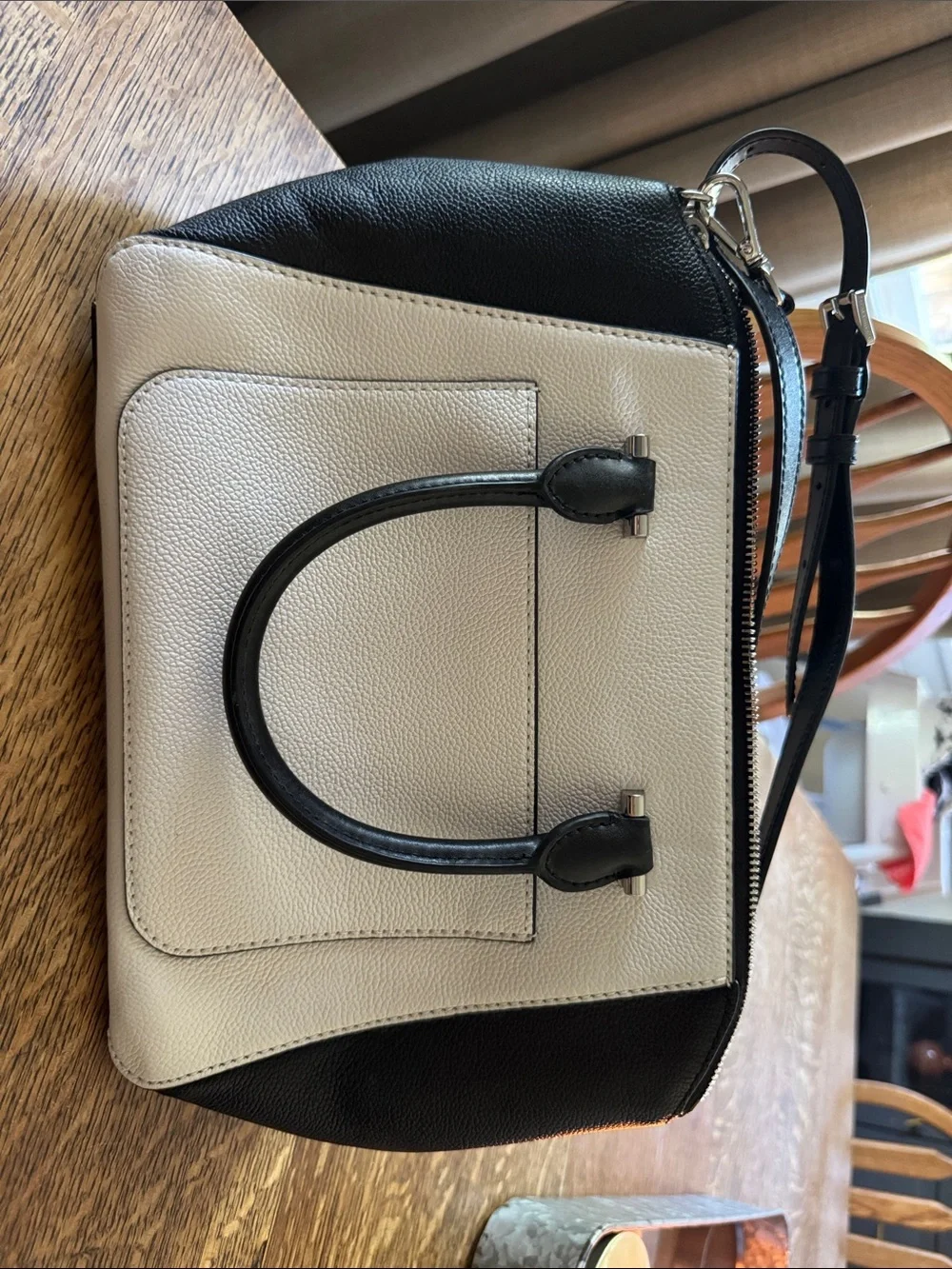 Michael Kors Black and White Leather Satchel with Crossbody Strap